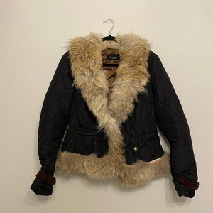 W Les Femmes Italian polyester winter coat with fur lining